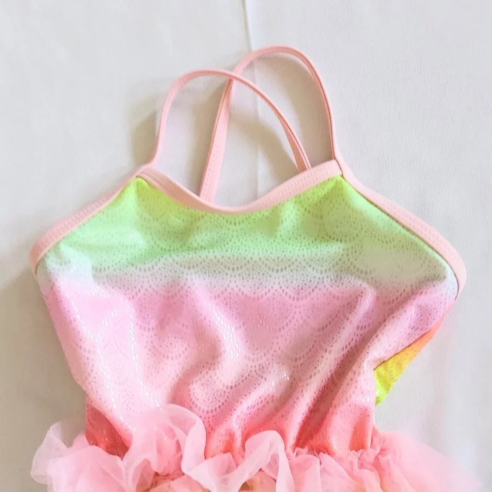 Wonder Nation Infant Girls Pink Green Gradient Tutu Swimsuit Swimwear Size 3T